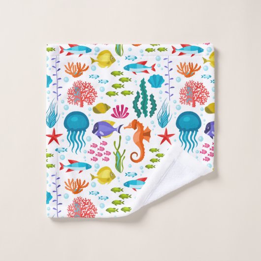 Kleurrijk tropisch zeeleven en dierenpatroon bad handdoek (Wasdoekje)