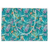 Kleurrijk tropische bloemen en bladpatroon groot cadeauzakje (Achterkant)