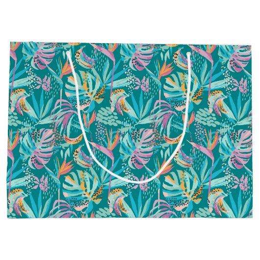 Kleurrijk tropische bloemen en bladpatroon groot cadeauzakje (Achterkant)