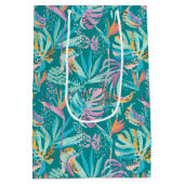 Kleurrijk tropische bloemen en bladpatroon medium cadeauzakje (Achterkant)