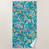 Kleurrijk tropische bloemen en bladpatroon strandlaken (Voorkant)