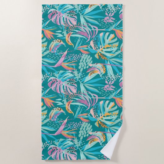 Kleurrijk tropische bloemen en bladpatroon strandlaken (Voorkant)