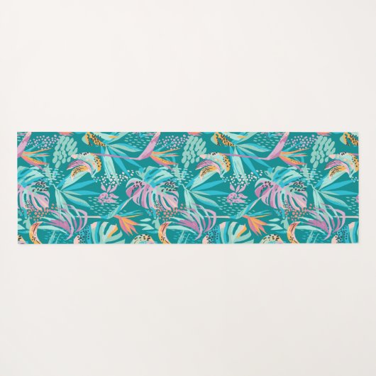 Kleurrijk tropische bloemen en bladpatroon yogamat (Achterkant (horizontaal))