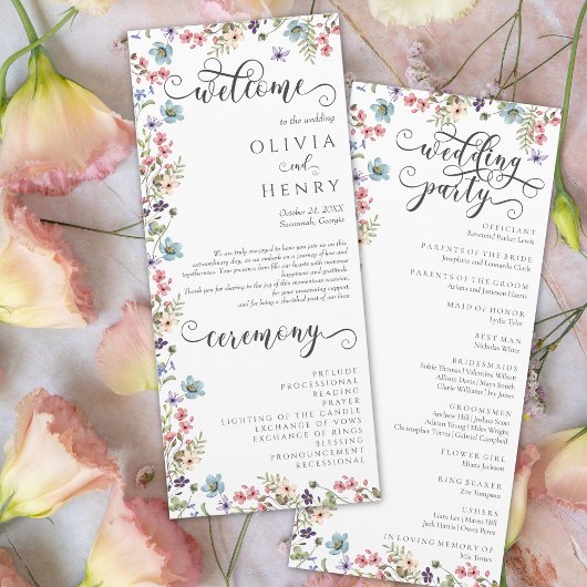 Kleurrijk Trouwprogramma met Wilde Bloemen en Rust Menu