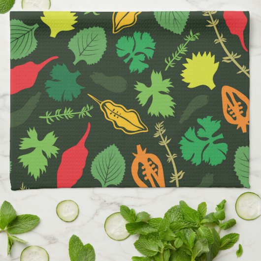 Kleurrijk tuin-kruidenpatroon donker patroon theedoek (Gevouwen)