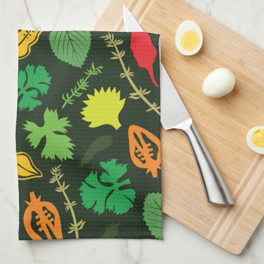Kleurrijk tuin-kruidenpatroon donker patroon theedoek (Quarter Fold)