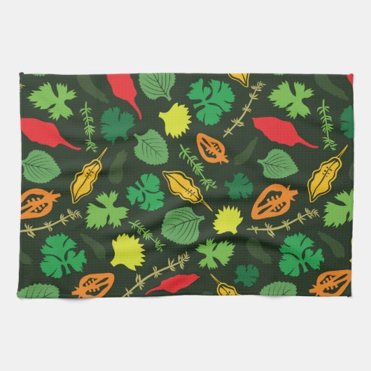 Kleurrijk tuin-kruidenpatroon donker patroon theedoek (Horizontaal)