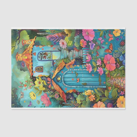 KLEURRIJK TUINHUIS DECOUPAGE TISSUE PAPIER (Voorkant)