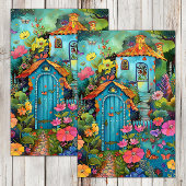 KLEURRIJK TUINHUIS DECOUPAGE TISSUE PAPIER