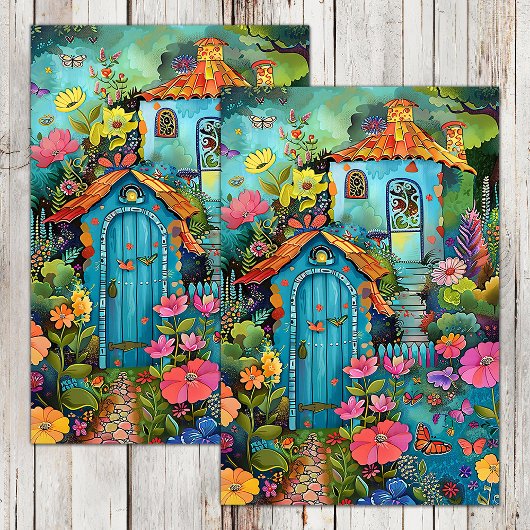 KLEURRIJK TUINHUIS DECOUPAGE TISSUE PAPIER