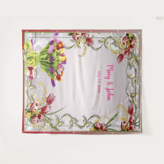 Kleurrijk Tulp Bloem Bruiloft Foto Achtergrond Wandkleed (Voorkant (horizontaal))