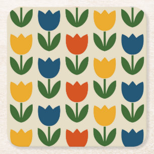 Kleurrijk Tulp Patroon Kartonnen Onderzetters