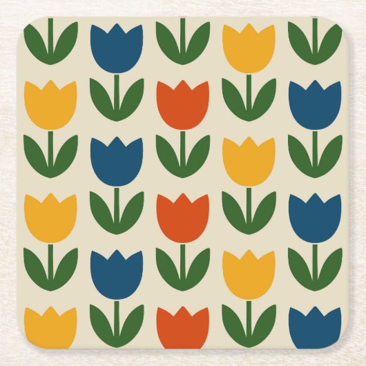 Kleurrijk Tulp Patroon Kartonnen Onderzetters (Voorkant)
