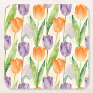 Kleurrijk Tulp Patroon Kartonnen Onderzetters