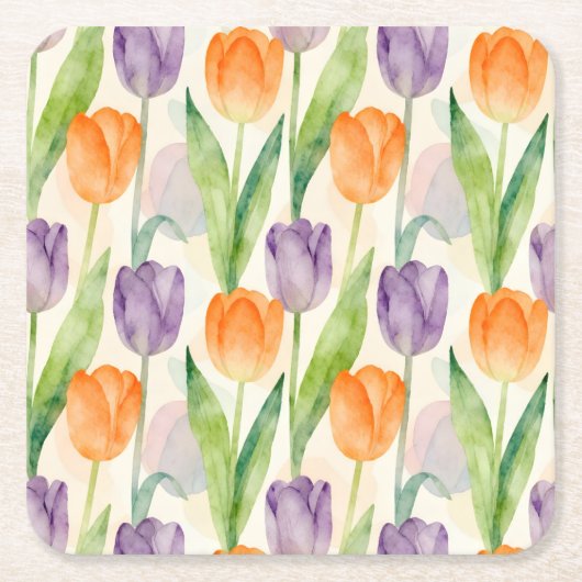 Kleurrijk Tulp Patroon Kartonnen Onderzetters (Voorkant)