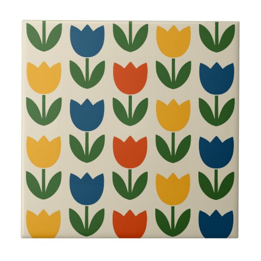 Kleurrijk Tulp Patroon Tegeltje (Voorkant)