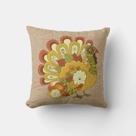 Kleurrijk Turkije op faux Burlap Pillow Kussen