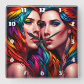 Kleurrijk tweelingportret met vet haar vierkante klok (Voorkant)