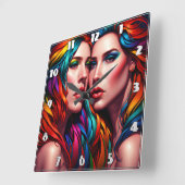 Kleurrijk tweelingportret met vet haar vierkante klok (Hoek)