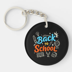 Kleurrijk typografie-ontwerp voor terug naar schoo sleutelhanger