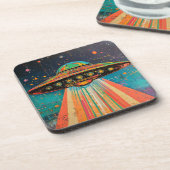 Kleurrijk UFO-ruimteschip Bier Onderzetter (Linkerzijde)