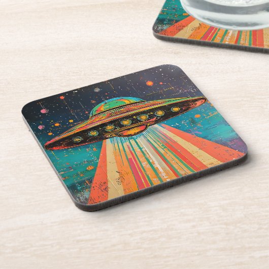 Kleurrijk UFO-ruimteschip Bier Onderzetter (Linkerzijde)