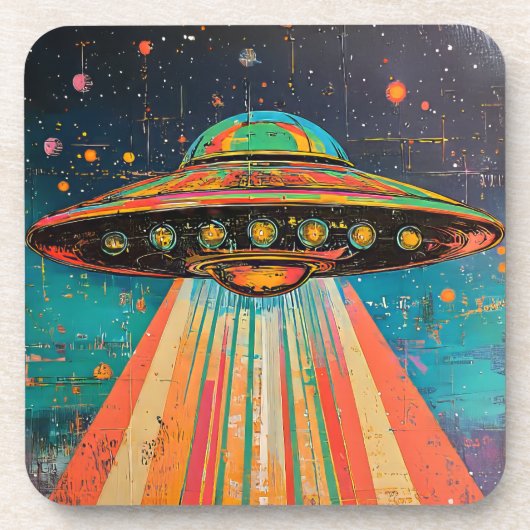 Kleurrijk UFO-ruimteschip Bier Onderzetter (Voorkant)