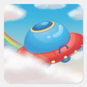 Kleurrijk UFO-ruimteschip dat door wolken vliegt Vierkante Sticker (Voorkant)