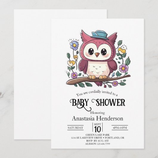 Kleurrijk Uil Baby shower Kaart (Voorkant / Achterkant)