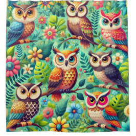 Kleurrijk uil douchegordijn