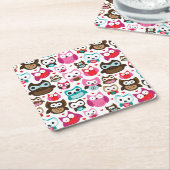 kleurrijk uilpatroon kartonnen onderzetters (Schuin)