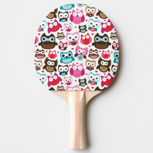 kleurrijk uilpatroon tafeltennisbatje