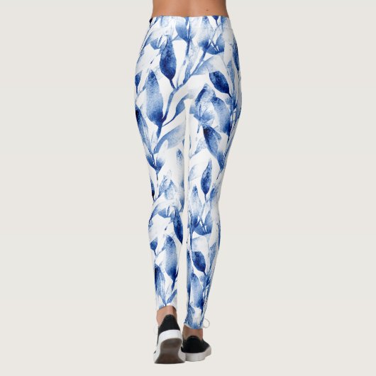 Kleurrijk uniek design l Bloemenblauw l Workout Leggings (Achterkant)