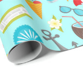 Kleurrijk vakantiepatroon op strand cadeaupapier (Rol Hoek)