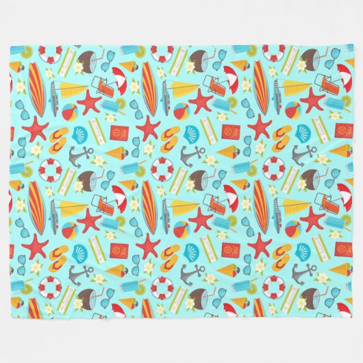 Kleurrijk vakantiepatroon op strand fleece deken (Voorkant (Horizontaal))