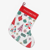 Kleurrijk vakantiepatroon | Schattigee winterboom Grote Kerstsok (Voorkant (Hangend))