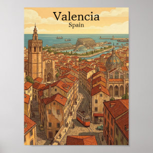 Kleurrijk Valencia Spanje Vintage Reis Poster