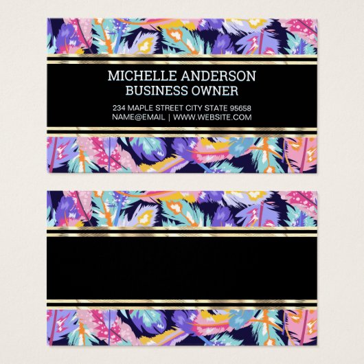 Kleurrijk Veerpatroon | Gouden Afwerking Visitekaartje (Voorkant /achterkant)