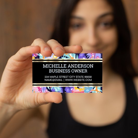 Kleurrijk Veerpatroon | Gouden Afwerking Visitekaartje