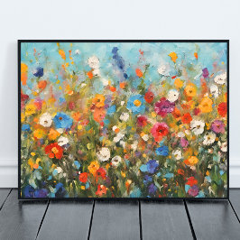 Kleurrijk veld van wilde bloemen ongekaderd poster