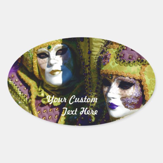 Kleurrijk Venetiaans paar met carnaval maskers Ovale Sticker (Voorkant)