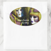 Kleurrijk Venetiaans paar met carnaval maskers Ovale Sticker (Tas)