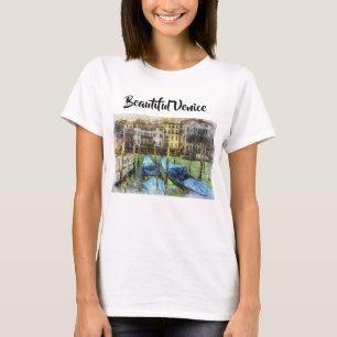Kleurrijk Venetië Blauwe Gondels Schilderij T-shirt