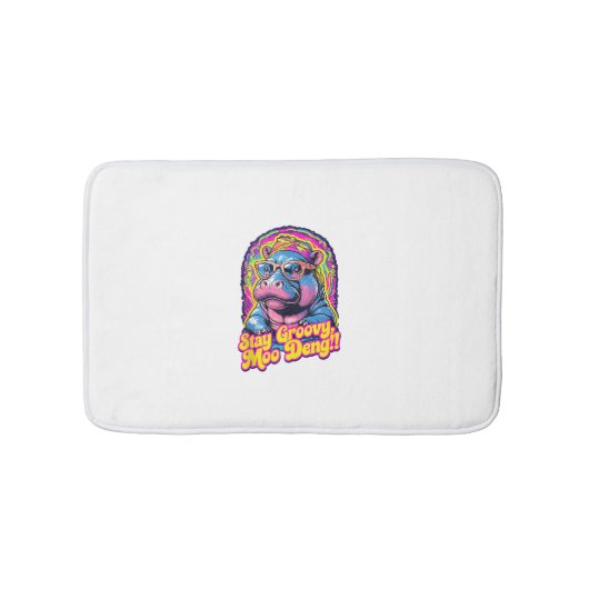 Kleurrijk verblijf Groovy Moo Deng Pygmy Hippo Des Badmat (Voorkant)