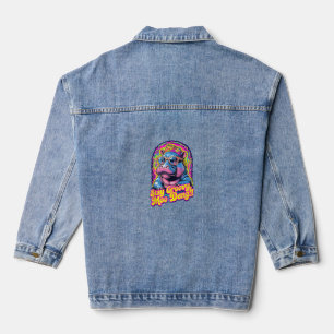 Kleurrijk verblijf Groovy Moo Deng Pygmy Hippo Des Denim Jacket