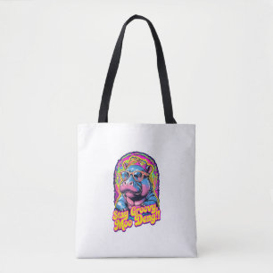 Kleurrijk verblijf Groovy Moo Deng Pygmy Hippo Des Tote Bag