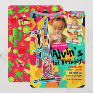 Kleurrijk Verf Feest UNO 1e Verjaardagsfeest Foto Kaart