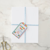 Kleurrijk verjaardagsfeest cadeaulabel (Met Touw)