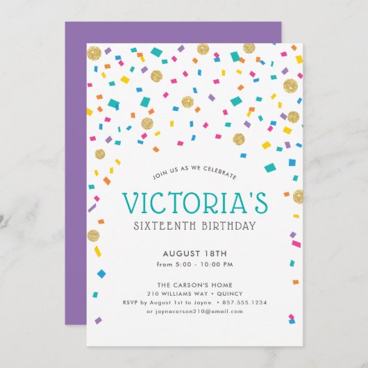 Kleurrijk Verjaardagsfeest met Confetti Kaart (Voorkant / Achterkant)