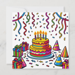 Kleurrijk verjaardagsfeest met taart vieren kaart